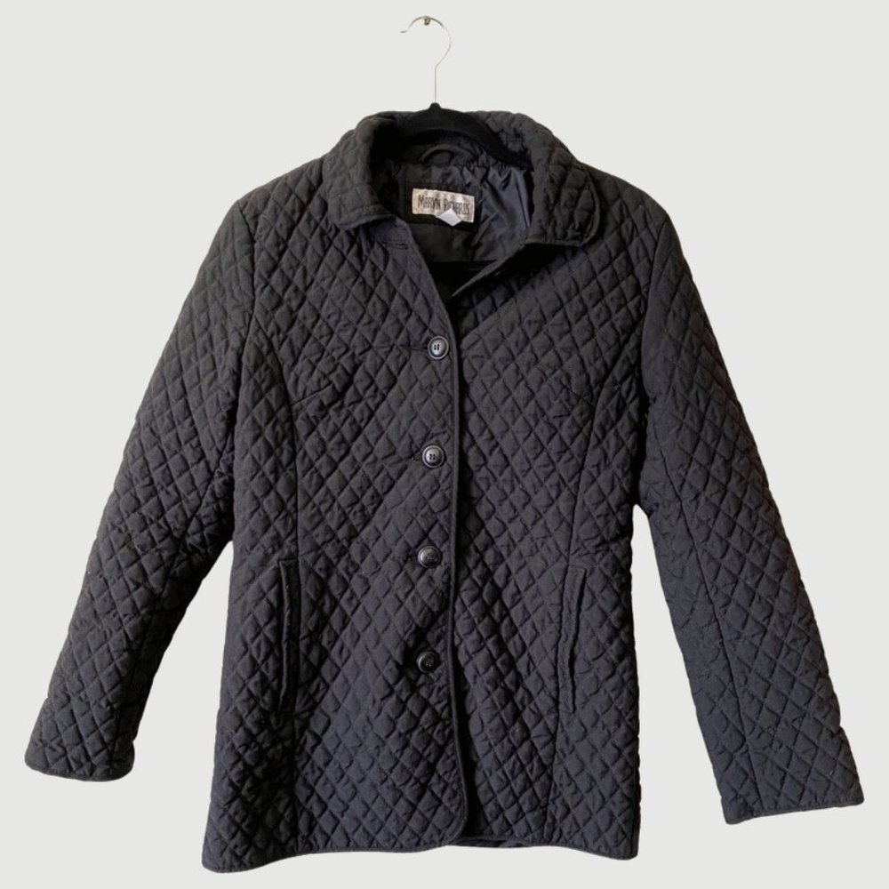 Marvin Richards Collared Long Sleeve Button Front Quilted Jacket Black Small